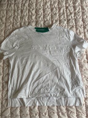 Adidas White Tee with Green Neck Trim